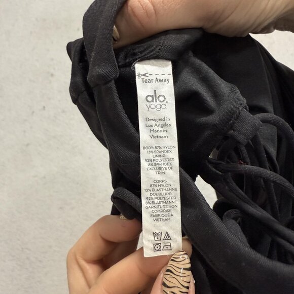 Alo Yoga Tank Top Womens Small Black High Neck Strappy Back Cropped Bra - Picture 6 of 8